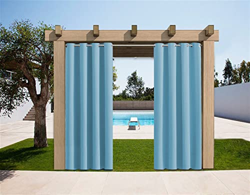 SK Studio 1 Stück Outdoor Vorhänge Aussenvorhang Garten Verdunkelung Outdoor Gardinen Blickdicht Winddicht Wasserabweisend Sichtschutz Sonnenschutz UVschutz Hellblau, 132x213cm(B x H) von SK Studio