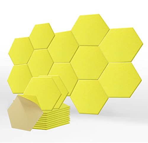 SK Studio 12 Stücke Akustikplatten, Akustik Hexagon Panels 30 x 25 x 0.9cm Selbstklebend Schallschutzpaneele Hochdichte Wandfliesen für Tonstudio, Büro, Studio, Akustische Behandlung Gelb von SK Studio