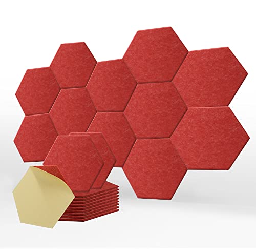 SK Studio 12 Stücke Akustikplatten, Akustik Hexagon Panels 30 x 25 x 0.9cm Selbstklebend Schallschutzpaneele Hochdichte Wandfliesen für Tonstudio, Büro, Studio, Akustische Behandlung Rot von SK Studio