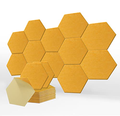 SK Studio 12 Stücke Akustikplatten, Akustik Hexagon Panels 35 x 30 x 0.9cm Selbstklebend Schallschutzpaneele Hochdichte Wandfliesen für Tonstudio, Büro, Studio, Akustische Behandlung Hell orange von SK Studio