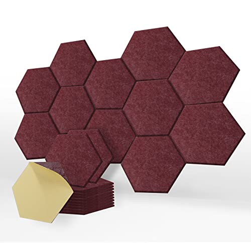 SK Studio 12 Stücke Akustikplatten, Akustik Hexagon Panels 35 x 30 x 0.9cm Selbstklebend Schallschutzpaneele Hochdichte Wandfliesen für Tonstudio, Büro, Studio, Akustische Behandlung Weinrot von SK Studio