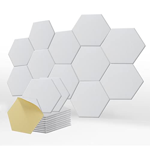 SK Studio 12 Stücke Akustikplatten, Akustik Hexagon Panels 35 x 30 x 0.9cm Selbstklebend Schallschutzpaneele Hochdichte Wandfliesen für Tonstudio, Büro, Studio, Akustische Behandlung Weiß von SK Studio