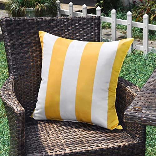 SK Studio 2 Stück Outdoor Kissen Wetterfest Wellen Gestreift Kissenbezug Sofakissen Dekorativ für Garten Sofa Wohnzimmer Bett Streifen Gelb, 45x45cm von SK Studio