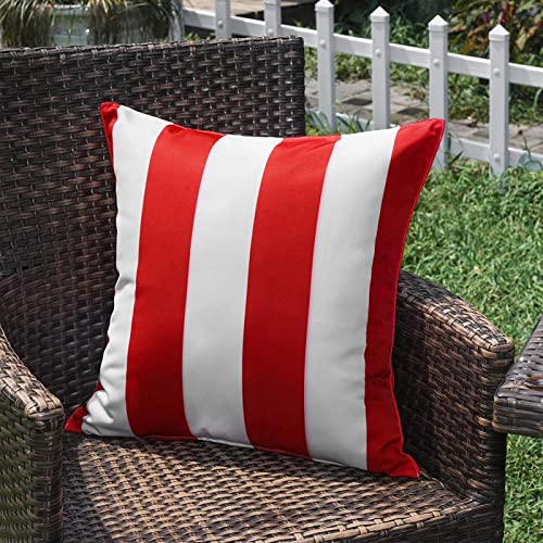 SK Studio 2 Stück Outdoor Kissen Wetterfest Wellen Gestreift Kissenbezug Sofakissen Dekorativ für Garten Sofa Wohnzimmer Bett Streifen Rot, 45x45cm von SK Studio