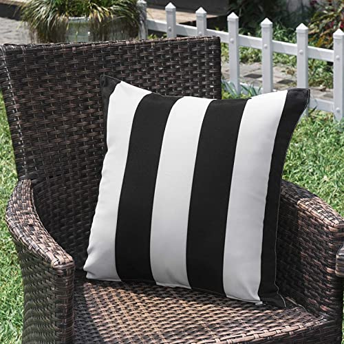 SK Studio 2 Stück Outdoor Kissen Wetterfest Wellen Gestreift Kissenbezug Sofakissen Dekorativ für Garten Sofa Wohnzimmer Bett Streifen Schwarz, 45x45cm von SK Studio