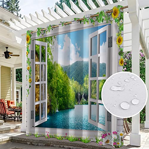 SK Studio 2 Stück Outdoor Vorhang Wetterfest Wasserdicht Sichtschutz Sonnenschutz Vorhang mit Strand-Ozean-Druckmuster für Balkon Terrasse Veranda Pergola Gartenlaube Stil 12, 264x183cm von SK Studio