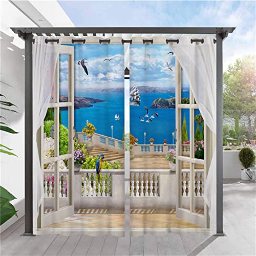 SK Studio 2 Stück Outdoor Vorhang Wetterfest Wasserdicht Sichtschutz Sonnenschutz Vorhang mit Strand-Ozean-Druckmuster für Balkon Terrasse Veranda Pergola Gartenlaube Stil 2, 230x270cm SK Studio 2 Stück Outdoor Vorhang Wetterfest Wasserdicht Sichtschutz Sonnenschutz Vorhang mit Strand-Ozean-Druckmuster für Balkon Terrasse Veranda Pergola Gartenlaube Stil 2, 230x270cm von SK Studio