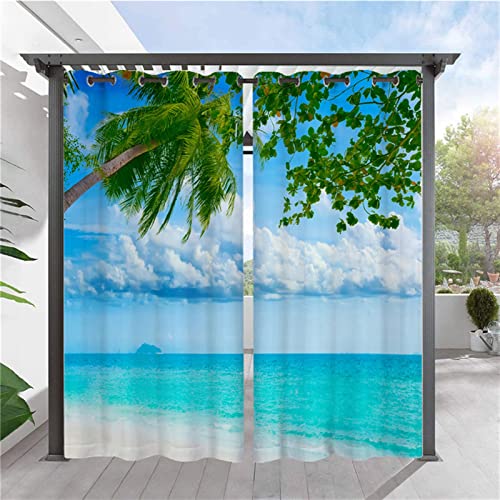 SK Studio 2 Stück Outdoor Vorhang Wetterfest Wasserdicht Sichtschutz Sonnenschutz Vorhang mit Strand-Ozean-Druckmuster für Balkon Terrasse Veranda Pergola Gartenlaube Stil 5, 150x166cm von SK Studio