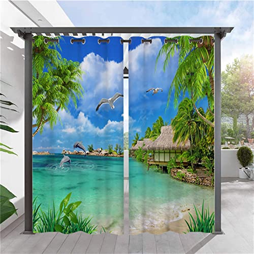 SK Studio 2 Stück Outdoor Vorhang Wetterfest Wasserdicht Sichtschutz Sonnenschutz Vorhang mit Strand-Ozean-Druckmuster für Balkon Terrasse Veranda Pergola Gartenlaube Stil 7, 264x213cm SK Studio 2 Stück Outdoor Vorhang Wetterfest Wasserdicht Sichtschutz Sonnenschutz Vorhang mit Strand-Ozean-Druckmuster für Balkon Terrasse Veranda Pergola Gartenlaube Stil 7, 264x213cm von SK Studio