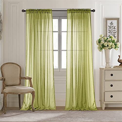 SK Studio 2er Set Sheer Voile Vorhang Transparente Gardine aus Voile Polyester Ösenschal Transparent Wohnzimmer Luftig Dekoschal für Schlafzimmer Grün, 107x244cm von SK Studio