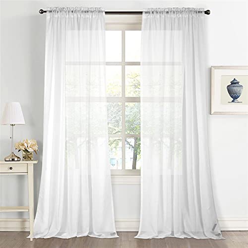 SK Studio 2er Set Sheer Voile Vorhang Transparente Gardine aus Voile Polyester Ösenschal Transparent Wohnzimmer Luftig Dekoschal für Schlafzimmer Weiß, 107x244cm von SK Studio