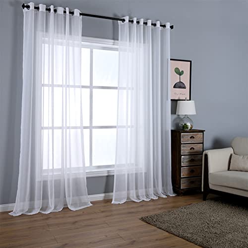SK Studio 2er Set Sheer Voile Vorhang mit Ösen Transparente Gardine aus Voile Polyester Ösenschal Transparent Wohnzimmer Luftig Dekoschal für Schlafzimmer Weiß, 214x160cm von SK Studio