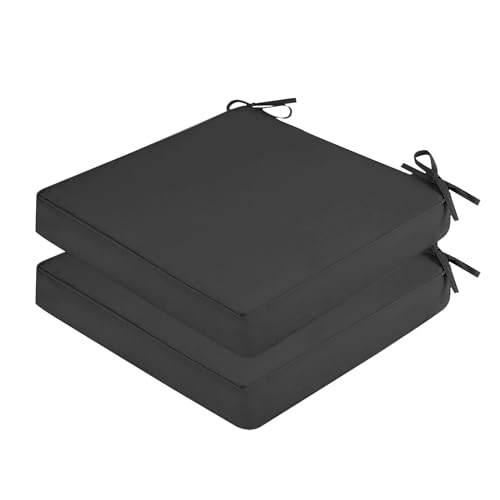 SK Studio 2er Set Stuhlkissen Outdoor wasserdicht Polsterauflage Stuhlauflage Kissen Sitzkissen Bezug abnehmbar mit Eckbändern Dunkelgrau, 50x50x5cm von SK Studio