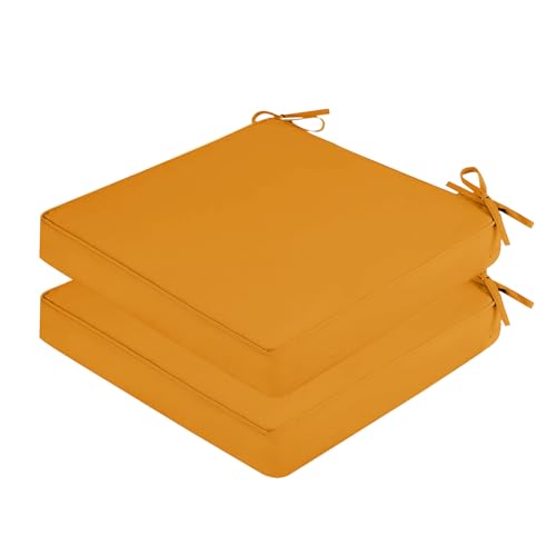SK Studio 2er Set Stuhlkissen Outdoor wasserdicht Polsterauflage Stuhlauflage Kissen Sitzkissen Bezug abnehmbar mit Eckbändern Gelb, 45x45x5cm von SK Studio