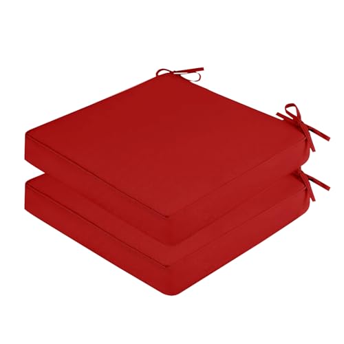 SK Studio 2er Set Stuhlkissen Outdoor wasserdicht Polsterauflage Stuhlauflage Kissen Sitzkissen Bezug abnehmbar mit Eckbändern Rot, 40x40x5cm von SK Studio