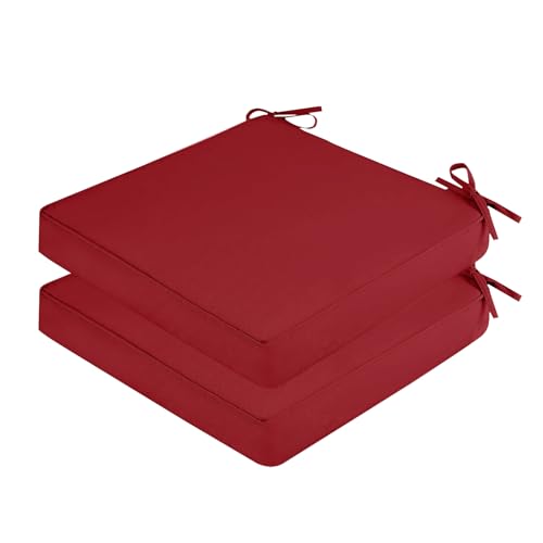 SK Studio 2er Set Stuhlkissen Outdoor wasserdicht Polsterauflage Stuhlauflage Kissen Sitzkissen Bezug abnehmbar mit Eckbändern Weinrot, 40x40x5cm von SK Studio