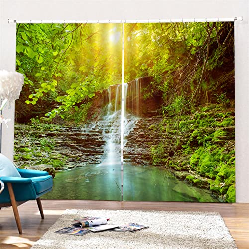 SK Studio 2er Set Verdunklungsvorhang Blickdicht Vorhang Wasserdicht mit Waldlandschaft Baumpfad Blauer Ozean Muster für Schlafzimmer Wohnzimmer Stil 16, 150x166cm von SK Studio