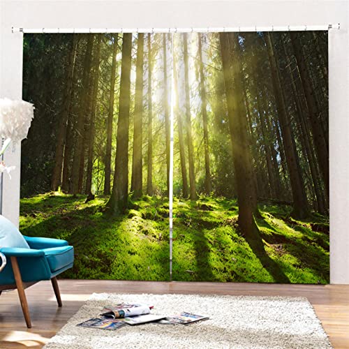 SK Studio 2er Set Verdunklungsvorhang Blickdicht Vorhang Wasserdicht mit Waldlandschaft Baumpfad Blauer Ozean Muster für Schlafzimmer Wohnzimmer Stil 20, 264x160cm von SK Studio
