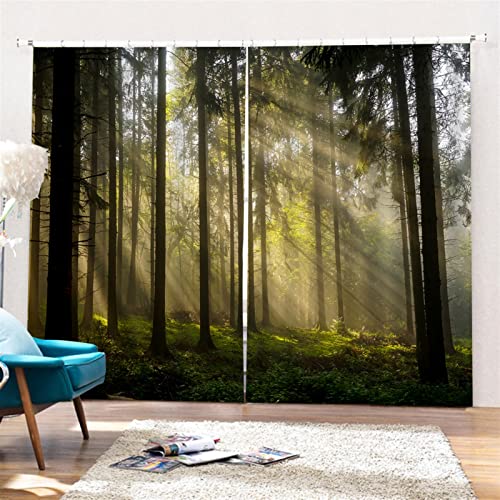 SK Studio 2er Set Verdunklungsvorhang Blickdicht Vorhang Wasserdicht mit Waldlandschaft Baumpfad Blauer Ozean Muster für Schlafzimmer Wohnzimmer Stil 23, 264x241cm von SK Studio