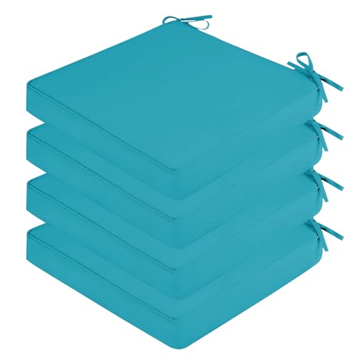 SK Studio 4er Set Stuhlkissen Outdoor wasserdicht Polsterauflage Stuhlauflage Kissen Sitzkissen Bezug abnehmbar mit Eckbändern Blau, 43x43x8cm von SK Studio
