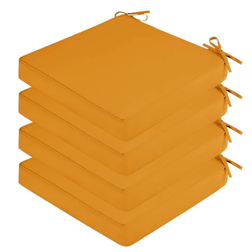 SK Studio 4er Set Stuhlkissen Outdoor wasserdicht Polsterauflage Stuhlauflage Kissen Sitzkissen Bezug abnehmbar mit Eckbändern Gelb, 50x50x5cm von SK Studio
