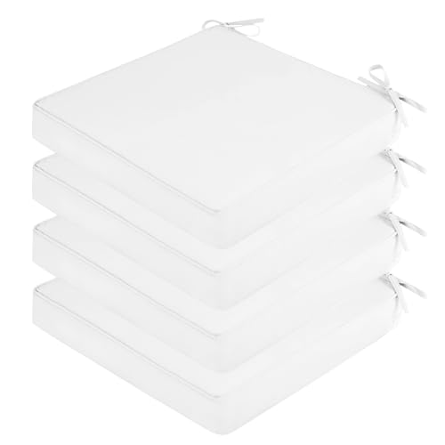 SK Studio 4er Set Stuhlkissen Outdoor wasserdicht Polsterauflage Stuhlauflage Kissen Sitzkissen Bezug abnehmbar mit Eckbändern Weiß, 50x50x5cm von SK Studio