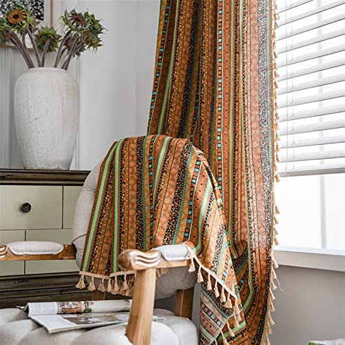 SK Studio Boho Vorhänge Geometrisch Gardinen Halbtransparent Voile Leinenvorhang Stores Fensterschal Dekoschal mit Quasten Kurz Gardinen für Wohnzimmer Schlafzimmer, 2 Stücke Orange, 150x240cm von SK Studio