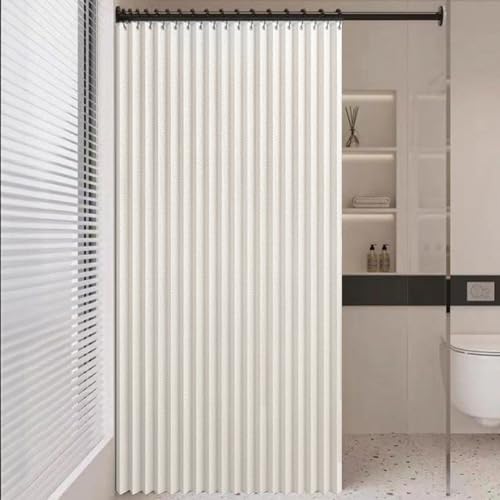 SK Studio Faltbarer Duschvorhang, Wasserdicht und Antischimmel Leinen-Duschvorhang mit Haken Waschbar Badvorhang für Badezimmer Hotel, Beige, 80x150cm von SK Studio
