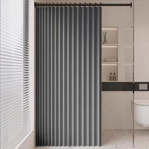 SK Studio Faltbarer Duschvorhang, Wasserdicht und Antischimmel Leinen-Duschvorhang mit Haken Waschbar Badvorhang für Badezimmer Hotel, Grau, 180x150cm von SK Studio