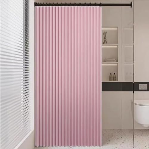 SK Studio Faltbarer Duschvorhang, Wasserdicht und Antischimmel Leinen-Duschvorhang mit Haken Waschbar Badvorhang für Badezimmer Hotel, Rosa, 200x180cm von SK Studio