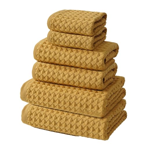 SK Studio Handtuch-Set 6er-Pack Baumwolle Liegetücher enthält 2 Badetücher Erwachsene, 2 Handtücher, 2 Waschbette, Gelb von SK Studio