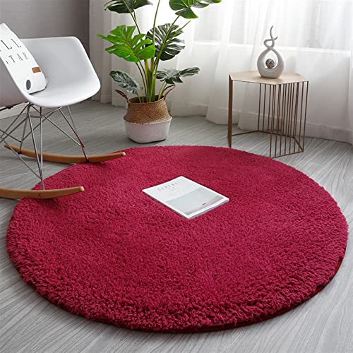 SK Studio Hochflor Shaggy Teppich Schlafzimmer Langflor Rund Modern Teppiche für Wohnzimmer, Esszimmer oder Kinderzimmer Weinrot, 140cm von SK Studio