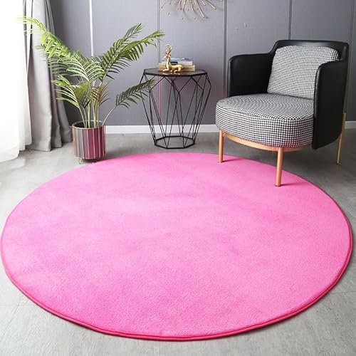 SK Studio Kurzflor Teppich Rund weicher Designer Uni Bodenbelag rutschfest Teppiche für Küche Esszimmer Jugendzimmer Kinderzimmer Rosenrot, 80cm von SK Studio