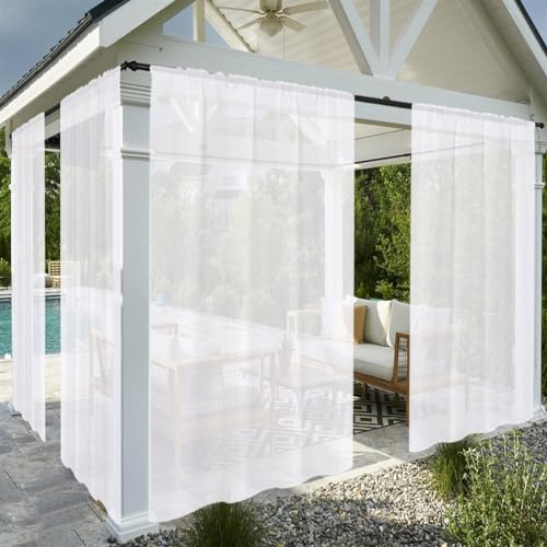 SK Studio Outdoor Vorhang Transparent Wasserdicht Voile Gardinen Outdoorvorhänge für Gartenlaube Balkon Terrasse Pavillon, 1 Stück Weiß, 132x183cm von SK Studio