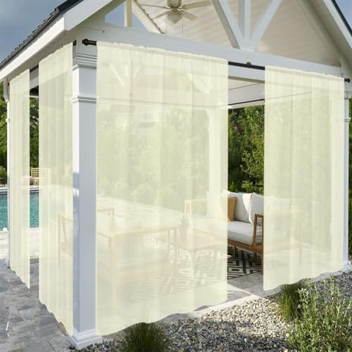 SK Studio Outdoor Vorhang Transparent Wasserdicht Voile Gardinen Outdoorvorhänge für Gartenlaube Balkon Terrasse Pavillon, 2 Stück Beige, 254x244cm von SK Studio
