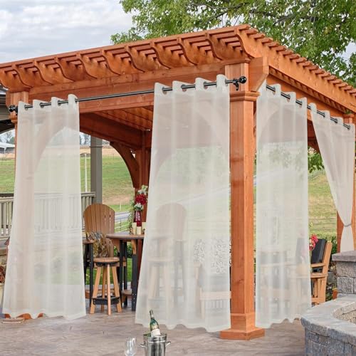 SK Studio Outdoor Vorhang Transparent Wasserdicht Voile Gardinen Outdoorvorhänge mit Ösen für Gartenlaube Balkon Terrasse Pavillon, 2 Stück Beige, 132x183cm von SK Studio