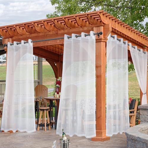 SK Studio Outdoor Vorhang Transparent Wasserdicht Voile Gardinen Outdoorvorhänge mit Ösen für Gartenlaube Balkon Terrasse Pavillon, 2 Stück Weiß, 254x274cm von SK Studio