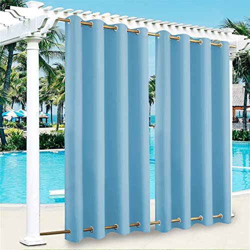 SK Studio Outdoor Vorhang Wasserdicht Outdoorvorhänge mit Ösen Oben und Unten Sonnenschutz Blickdicht Vorhang für Balkon Terrasse Veranda Pergola Gartenlaube 2 Stück Blau, 254x305cm von SK Studio