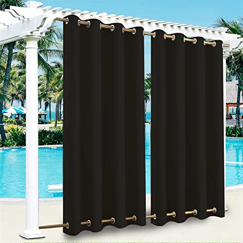SK Studio Outdoor Vorhang Wasserdicht Outdoorvorhänge mit Ösen Oben und Unten Sonnenschutz Blickdicht Vorhang für Balkon Terrasse Veranda Pergola Gartenlaube 2 Stück Schwarz, 254x244cm von SK Studio