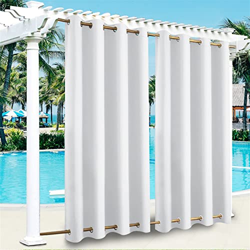 SK Studio Outdoor Vorhang Wasserdicht Outdoorvorhänge mit Ösen Oben und Unten Sonnenschutz Blickdicht Vorhang für Balkon Terrasse Veranda Pergola Gartenlaube 2 Stück Weiß, 254x305cm von SK Studio