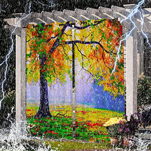 SK Studio Outdoor Vorhang Wetterfest, 2er Set Wasserdicht Sichtschutz Sonnenschutz mit Wasserfall-Walddruckmuster für Balkon Terrasse Veranda Stil 6, 264x183cm von SK Studio