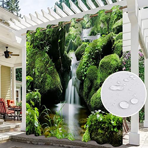 SK Studio Outdoor Vorhang Wetterfest, 2er Set Wasserdicht Sichtschutz Sonnenschutz mit Wasserfall-Walddruckmuster für Balkon Terrasse Veranda Stil 9, 200x200cm von SK Studio