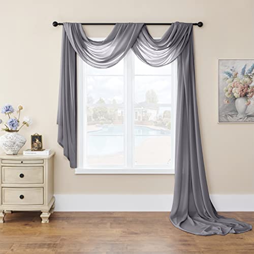 SK Studio Querbehang Freihanddeko Transparente Voile Gardine Vorhang Hochzeit Deko Foto Hintergrund Vorhangschal für Party Hochzeit Geburtstag Dunkelgrau, 140x700cm von SK Studio