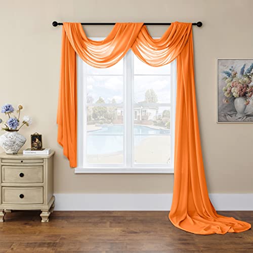 SK Studio Querbehang Freihanddeko Transparente Voile Gardine Vorhang Hochzeit Deko Foto Hintergrund Vorhangschal für Party Hochzeit Geburtstag Orange, 140x800cm von SK Studio