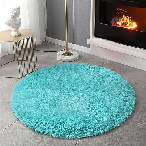 SK Studio Runden Hochflor Teppich Wohnzimmer rutschfest Fellteppich Shaggy Flauschig Weich Modern Teppiche für Schlafzimmer Wohnkultur Blau, 80x80cm von SK Studio