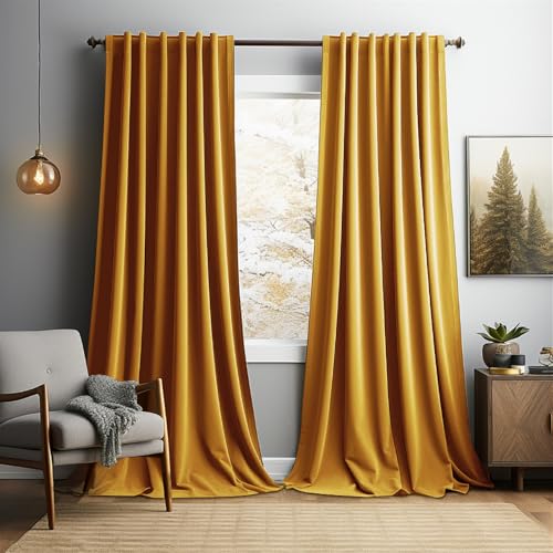 SK Studio Samtvorhang 2er Set H140 x B100 cm Blickdicht Verdunklungsvorhänge ösen Samt Gardinen Verdunkelung Thermovorhang, Gelb von SK Studio