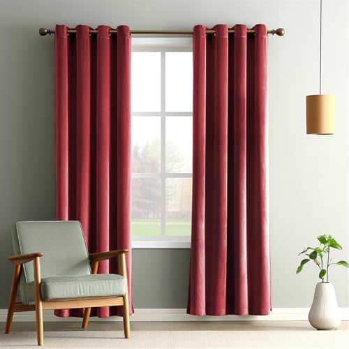 SK Studio Samtvorhang mit Kräuselband 2er Set H160 x B132 cm Blickdicht Verdunklungsvorhänge Samt Gardinen Verdunkelung Thermovorhang, Rot von SK Studio