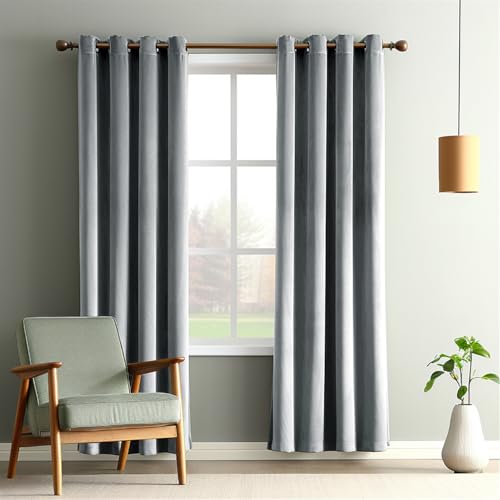 SK Studio Samtvorhang mit Kräuselband 2er Set H260 x B140 cm Blickdicht Verdunklungsvorhänge Samt Gardinen Verdunkelung Thermovorhang, Grau von SK Studio