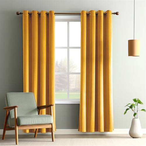 SK Studio Samtvorhang mit Kräuselband 2er Set H274 x B132 cm Blickdicht Verdunklungsvorhänge Samt Gardinen Verdunkelung Thermovorhang, Gelb von SK Studio