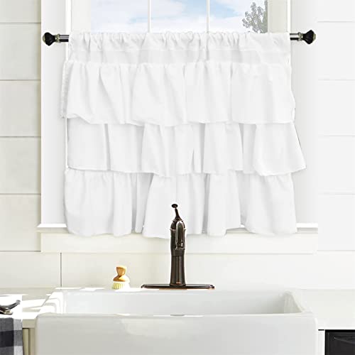 SK Studio Scheibengardine mit Rüschen Küchenvorhang Halbtransparent Kurz Fenstervorhang Privatsphäre für Küchen Esszimmer Badezimmer Klein Fenster 1 Stück Weiss, 132x61cm von SK Studio